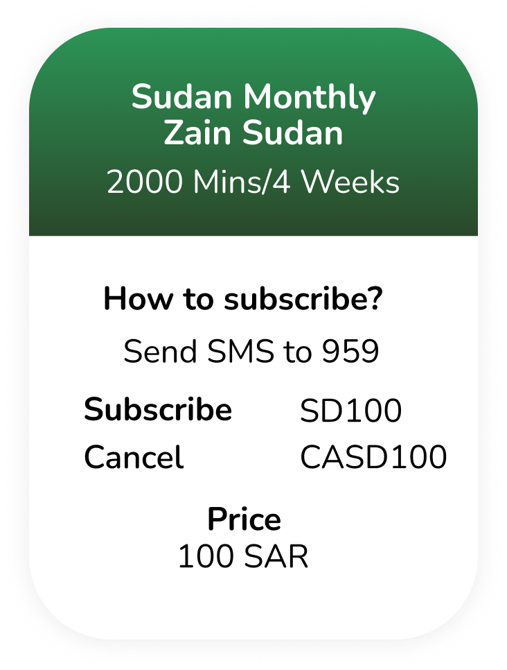 Prepaid Sudan Monthly Zain Sudan