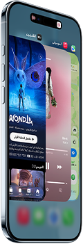 iPhone Air، الجزء الأمامي الخارجي، الجزء الجانبي الخارجي، تصميم نحيف، Dynamic Island في الوسط بالقرب من الجزء العلوي، ميزة مُبدِّل التطبيقات قيد الاستخدام، الأزرار: زر الإجراءات، وزرّا مستوى الصوت